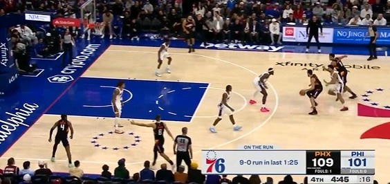 开云体育在线登录-奋力追赶！76人1分25秒内外开花打出9-0攻击波 追到个位数分差